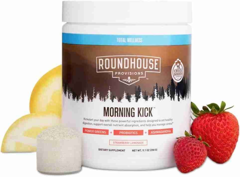 by Chuck Norris Morning Kick, Greens Superfood Powder Supplement with Ashwaganda, Collagen, Probiotics, Supports Energy Levels, | Choice Wholesales