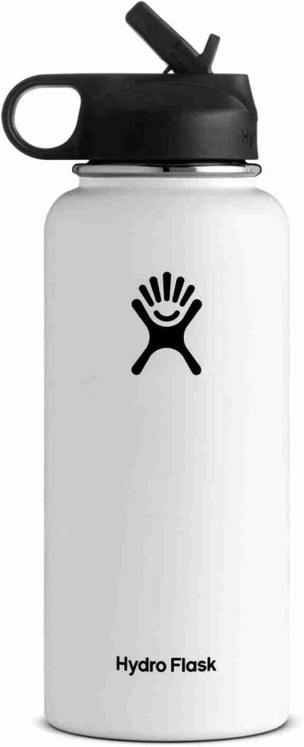 Hydro Flask Vacuum Insulated Stainless Steel Water Bottle Wide Mouth with Straw Lid (White, 32-Ounce) | Choice Wholesales