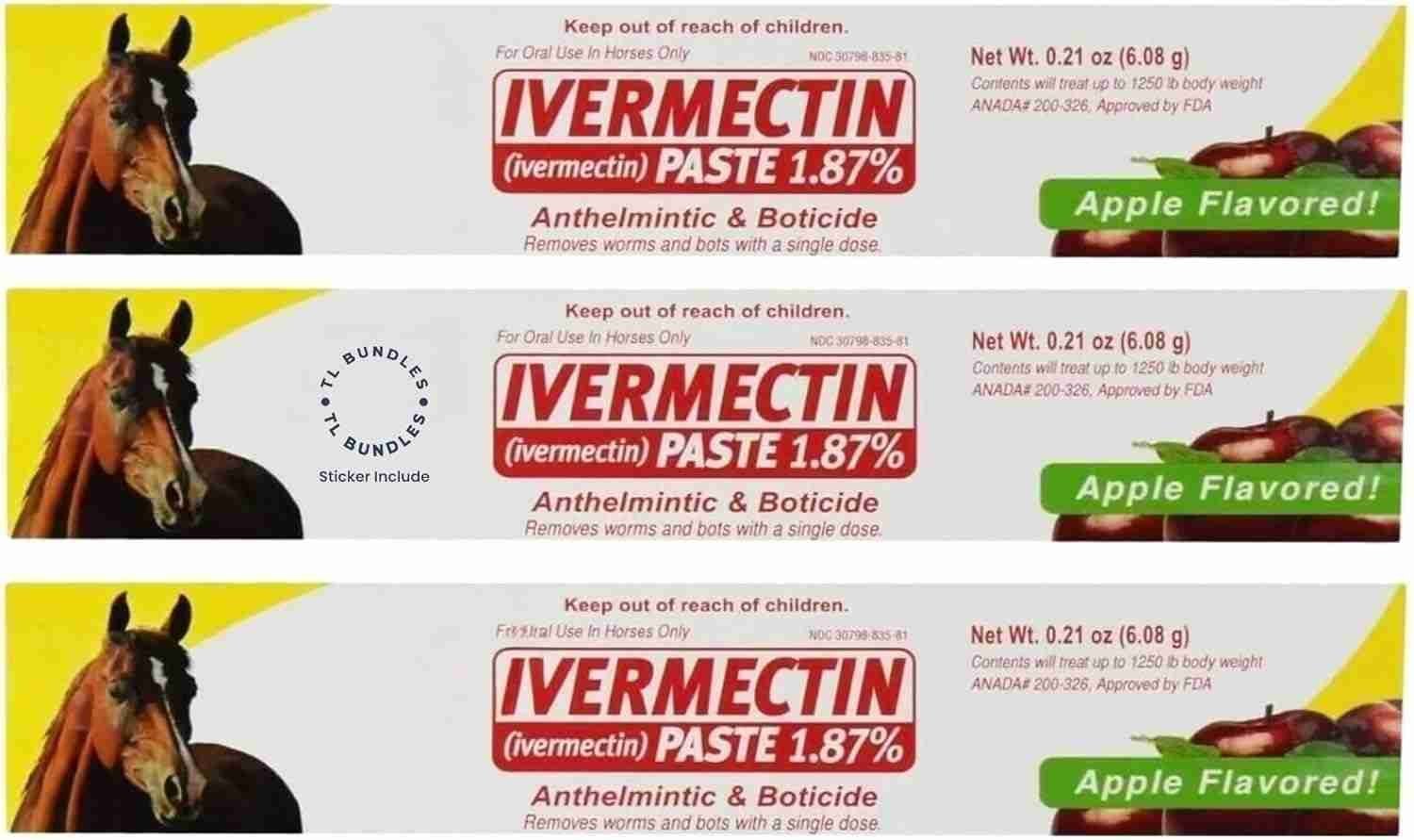 Ivermectin Paste – Horse Wormer 6.08 Grams (3-Pack) + TL Bundles Sticker Included | Choice Wholesales