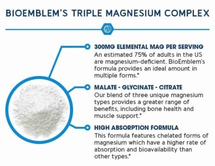 BioEmblem Triple Magnesium Complex | 300mg of Magnesium Glycinate, Malate, Citrate for Muscles, Nerves, Energy | High Absorption | Choice Wholesales
