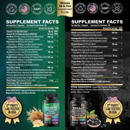 Zoyava Dynamic Vitality Bundle - Sea Moss 7000mg, Black Seed Oil 4000mg, Ashwagandha 2000mg, Ginger & Shilajit 9000mg, Rhodiola