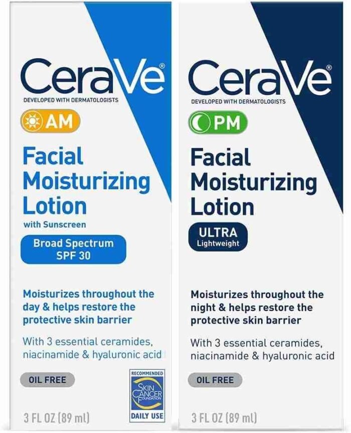 CeraVe Day & Night Face Lotion Skin Care Set | Contains AM with SPF 30 and PM Face Moisturizer | Fragrance Free | Choice Wholesales