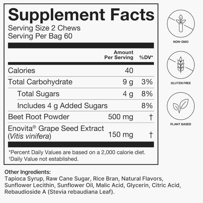 humanN SuperBeets Heart Chews, Nitric Oxide and Blood Pressure Support, Grape Seed Extract & Non-GMO Beet Root Powder Energy | Choice Wholesales