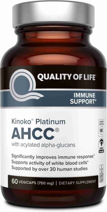 Quality of Life Premium Kinoko Platinum AHCC Herbal Supplement, 750mg of AHCC per Capsule