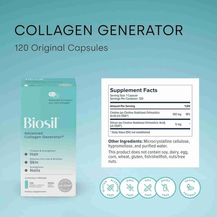 Biosil Collagen Generator – 120 Original Capsules – with Patented ch-OSA Complex – Generates & Protects Your Own Collagen – GMO | Choice Wholesales