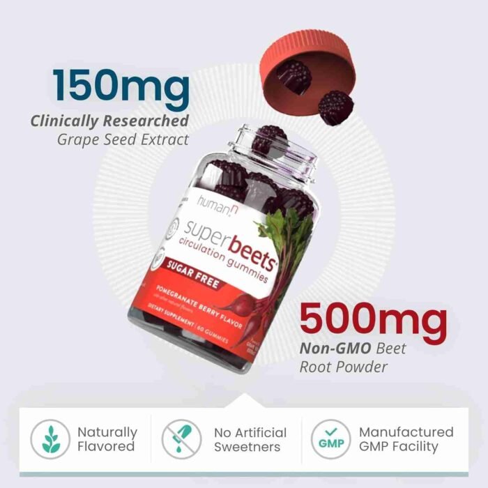 humanN SuperBeets Circulation Gummies – Heart-Healthy Energy, Grape Seed Extract & Beet Root Powder – Pomegranate Berry Flavor, | Choice Wholesales