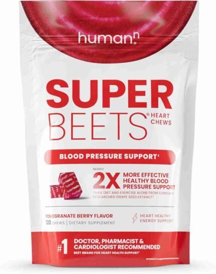 humanN SuperBeets Heart Chews Advanced - 100mg of CoQ10 Plus Beetroot & Grape Seed Extract, 60 Count
