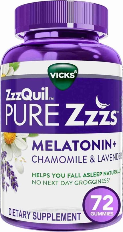 ZzzQuil PURE Zzzs Melatonin Sleep Aid Gummies, Helps You Fall Asleep Naturally, Wildberry Vanilla Flavor, Chamomile Lavender &