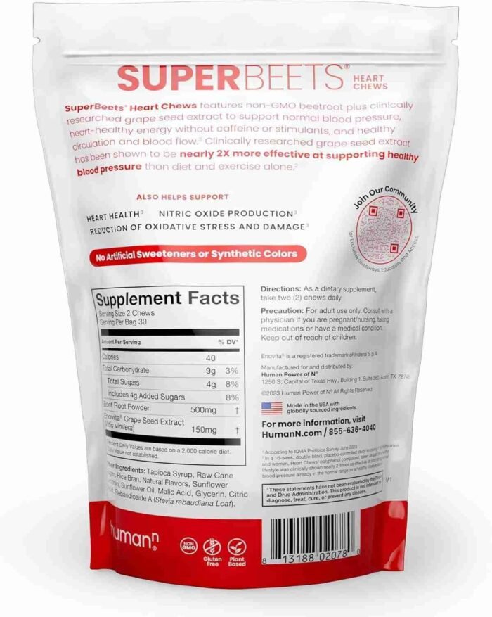 humanN SuperBeets Heart Chews, Nitric Oxide and Blood Pressure Support, Grape Seed Extract & Non-GMO Beet Root Powder Energy | Choice Wholesales