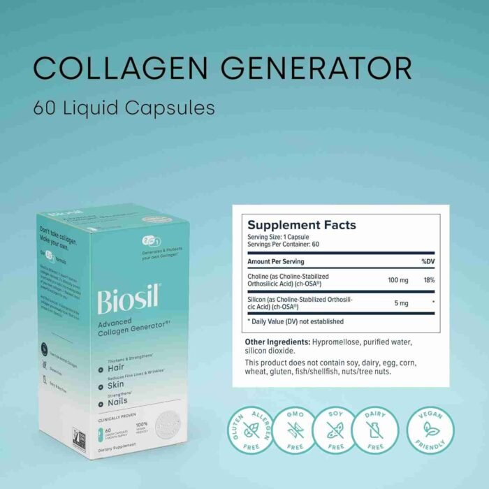 Biosil Collagen Generator – 120 Original Capsules – with Patented ch-OSA Complex – Generates & Protects Your Own Collagen – GMO | Choice Wholesales