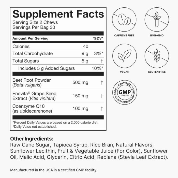humanN SuperBeets Heart Chews, Nitric Oxide and Blood Pressure Support, Grape Seed Extract & Non-GMO Beet Root Powder Energy | Choice Wholesales