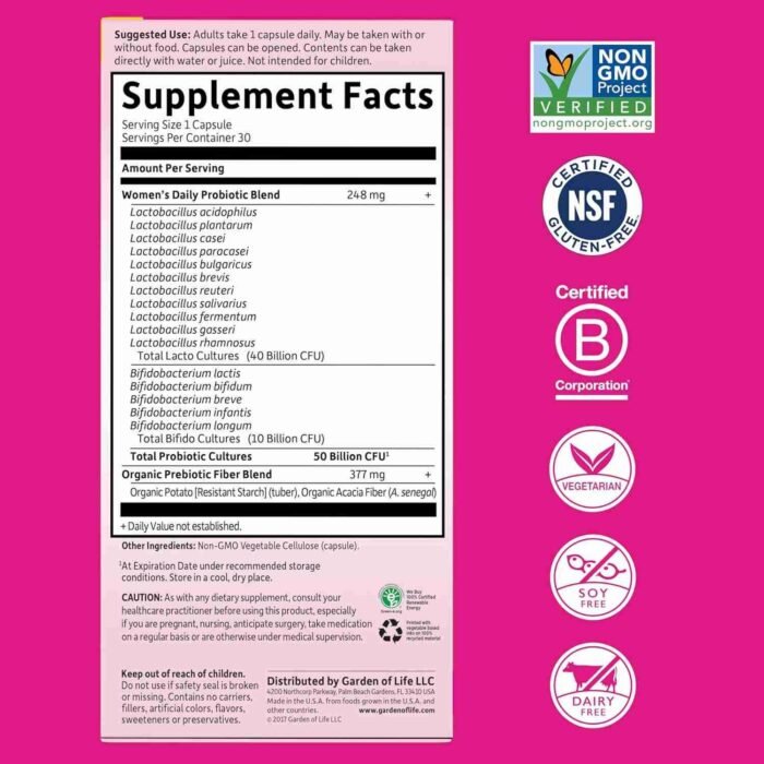 Garden of Life Once Daily Dr. Formulated Probiotics for Women 50 Billion CFU 16 Probiotic Strains with Organic Prebiotics for | Choice Wholesales