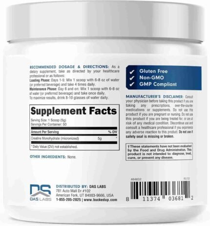 Bucked Up Creatine Monohydrate 250 Grams Micronized Powder, Essentials (50 Servings) | Choice Wholesales
