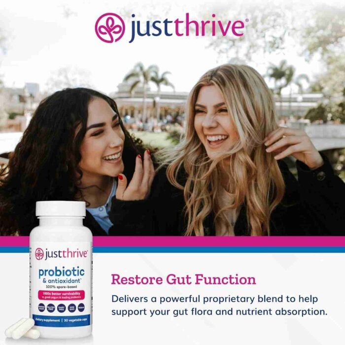 Just Thrive Probiotic & Antioxidant Supplement – 100% Spore-Based Digestive and Immune Support – Gluten Free, 30 Caps | Choice Wholesales