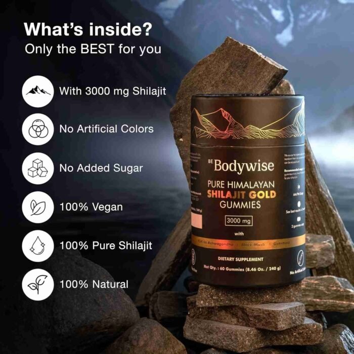 Be Bodywise Pure Himalayan Shilajit Gummies Gold I Lab Tested I No Added Sugar I Ashwagandha, Gokshura| Fulvic Acid & 85+ Trace | Choice Wholesales