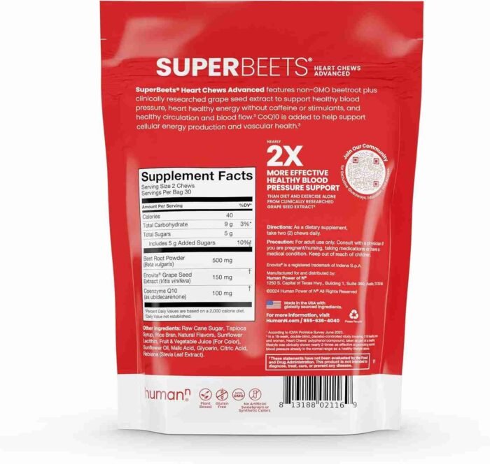 humanN SuperBeets Heart Chews, Nitric Oxide and Blood Pressure Support, Grape Seed Extract & Non-GMO Beet Root Powder Energy | Choice Wholesales