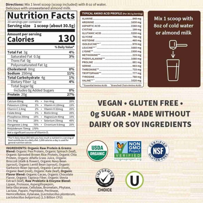 Garden of Life Raw Organic Protein & Greens – Chocolate – Vegan Protein Powder for Women and Men | Choice Wholesales