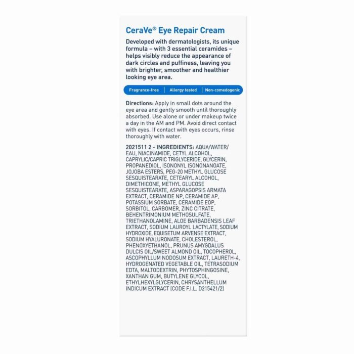 CeraVe Eye Repair Cream for Dark Circles and Puffiness for All Skin Types, 0.5 oz | Choice Wholesales
