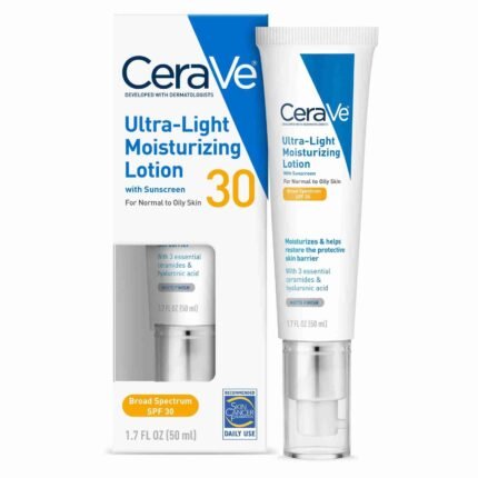 CeraVe Ultra-Light Moisturizing Face Lotion with SPF 30 for Normal to Oily Skin, 1.7 fl oz
