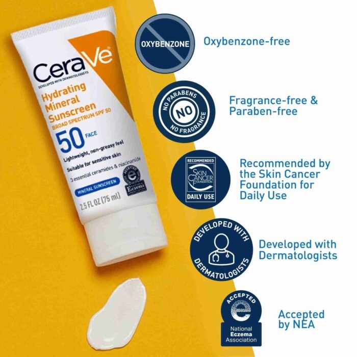 CeraVe Hydrating Face Mineral Sunscreen Lotion SPF 50 for All Skin Types, 2.5 fl oz | Choice Wholesales