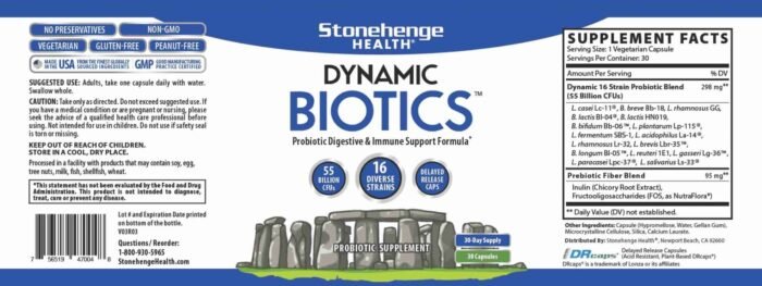 Stonehenge Health Dynamic Biotics Probiotics 55 Billion CFU, 16 Strains, Prebiotic, Synbiotic, Lactobacillus Acidophilus, | Choice Wholesales