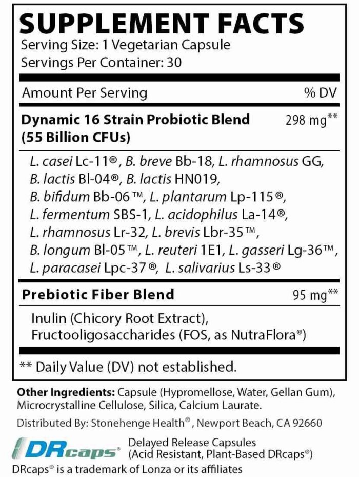 Stonehenge Health Dynamic Biotics Probiotics 55 Billion CFU, 16 Strains, Prebiotic, Synbiotic, Lactobacillus Acidophilus, | Choice Wholesales