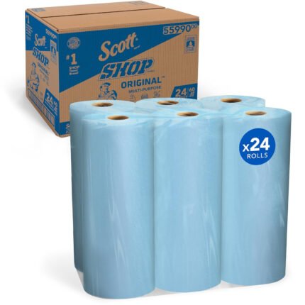 Scott Shop Original Blue Towels (55990), Large 9.4”x11 Cloth-like Paper Towel, 4 packs of 6 (60 Sheets/Roll, 24 Big