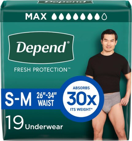 Depend Fresh Protection Adult Diapers, Incontinence Underwear for Men, Disposable, Maximum, Small/Medium, Grey, 80 Count (2